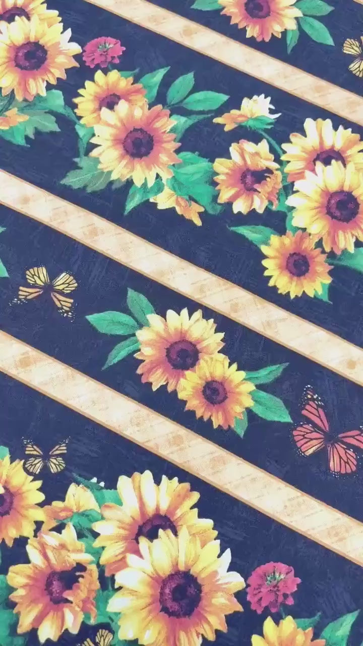 Sunflower Stripe Border Fabric: Sunshine Whispers, Multi Repeating Stripe - Wilmington