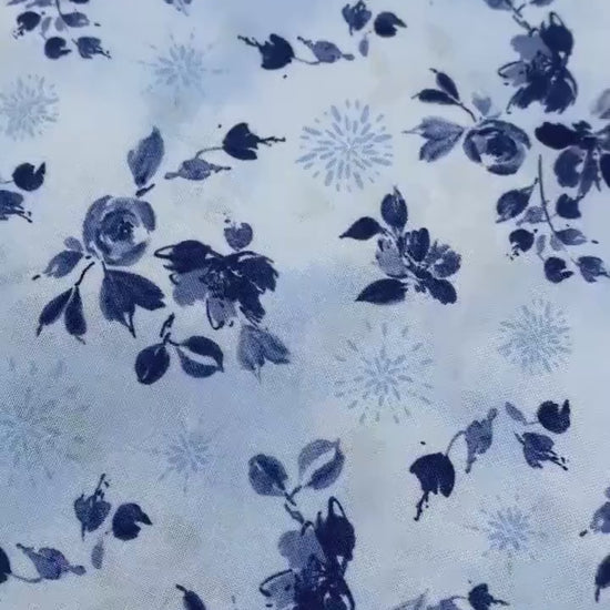 Blue Floral Fabric Yardage, Dreaming in Blue, Light Blue Bouquet Toss, Wilmington Prints
