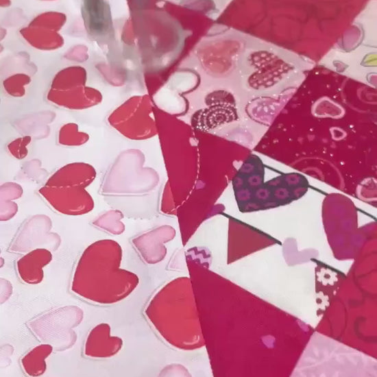 Handmade Valentine's Day Table Topper, Heart Quilted Square Quilt