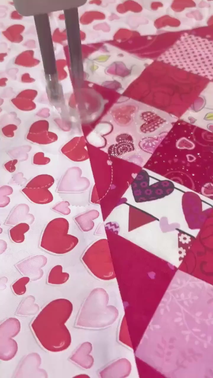 Handmade Valentine's Day Table Topper, Heart Quilted Square Quilt