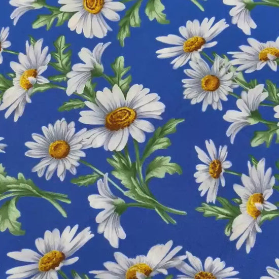 Daisy Cotton Fabric Yardage: All About Daisies, Medium Blue, White, Benartex