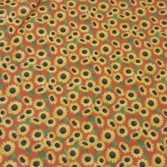 Sunflower Garden Fall Cotton Fabric Yardage, Orange, Enchanted Forest, Benartex