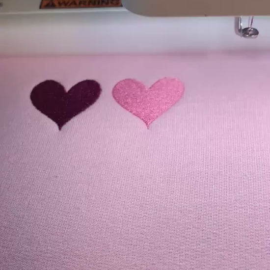 Hearts Sweatshirt: embroidered hearts, Valentine’s Day,  Pink sweatshirt, White sweatshirt