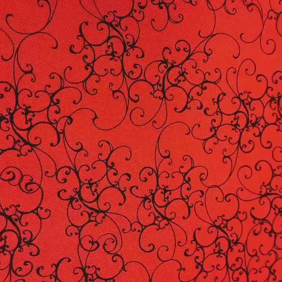 Red Black Elegant Scroll, Loralie Desisgns, Red Cotton Fabric, Yardage, 692482