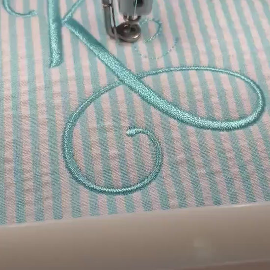 Aqua Light Blue Make Up Cosmetic Toiletry Bag, Pin Stripes, Seer Sucker Cotton, Personalized Gift, Embroidered Gift, Bridesmaid Gift