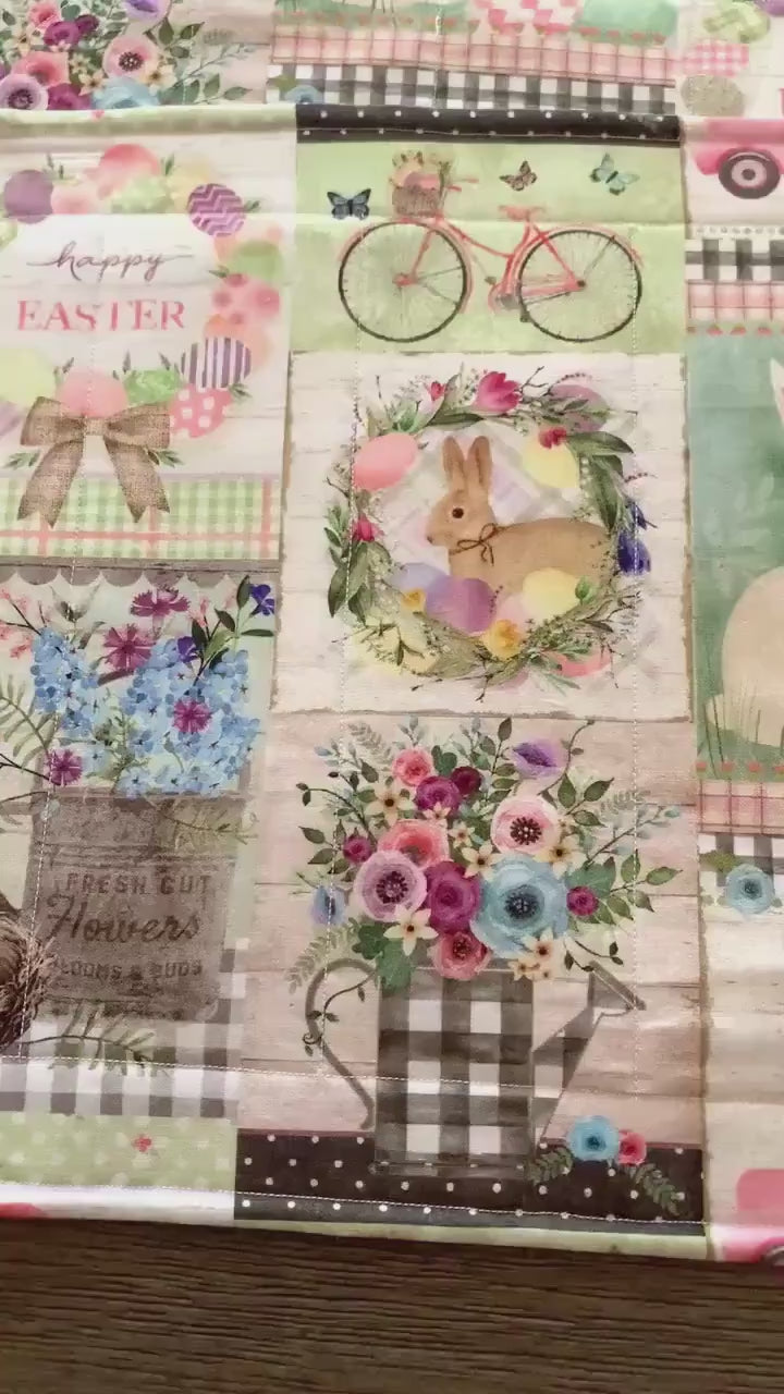 Easter Patchwork Placemat Set, Qulted Place Mats, Octagon Shape, Pink, Green, Bunnies, Trucks