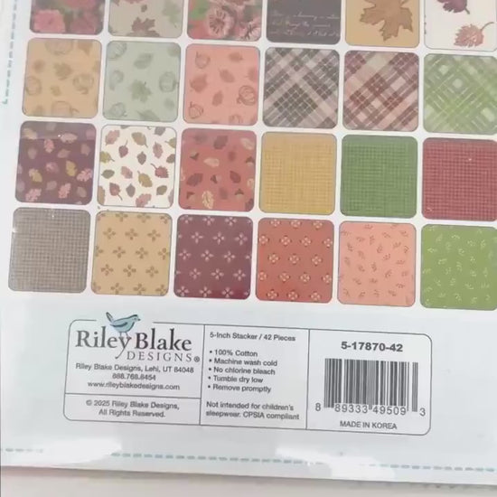 Fall Harvest Fabric Squares, Cozy Autumn, Charm Pack, Riley Blake, Beverly McCullough, 5 inches, 42 squares