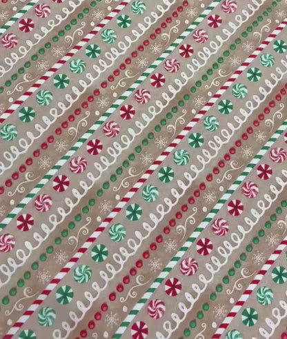 Christmas Fabric Yardage: Tan, Repeating Stripe, Very Merry Gingerbread, Beth Albert, 3 Wishes