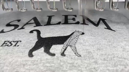 Halloween Unisex Tee Shirt Embroidered, Cat Shirt, Gray, Black