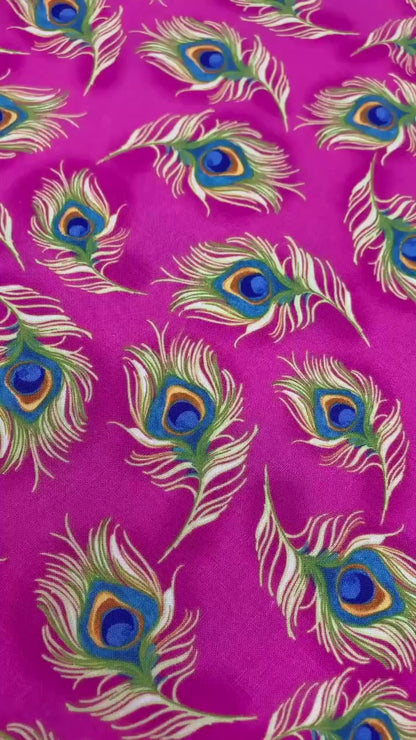 Peacock Yardage, Pretty Peacock on Cerise, Loralie Designs, Yardage, 692360B