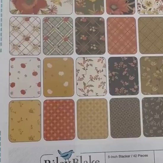 Fall Harvest Fabric Squares, Bountiful, Charm Pack, Riley Blake, Sandy Gervais, 5 inches, 42 squares