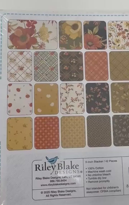 Fall Harvest Fabric Squares, Bountiful, Charm Pack, Riley Blake, Sandy Gervais, 5 inches, 42 squares