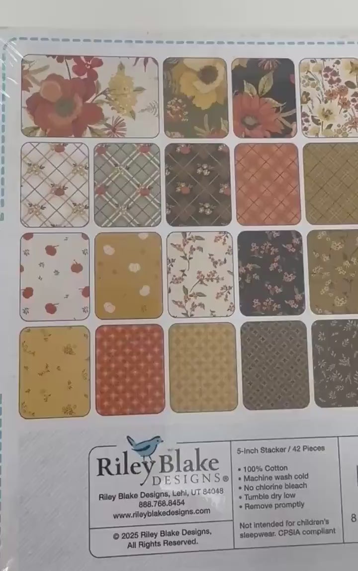 Fall Harvest Fabric Squares, Bountiful, Charm Pack, Riley Blake, Sandy Gervais, 5 inches, 42 squares