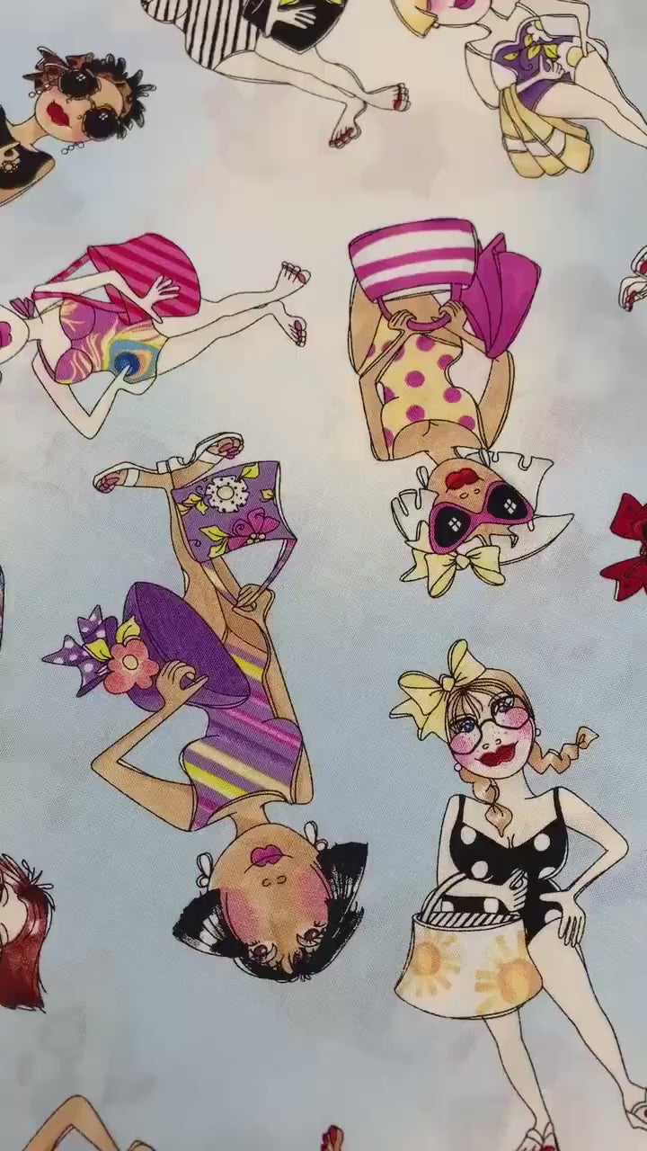 Tossed Beauties Yardage, Blue Sky, Loralie Designs, Bathing Suits, Beach, Yardage, 692440