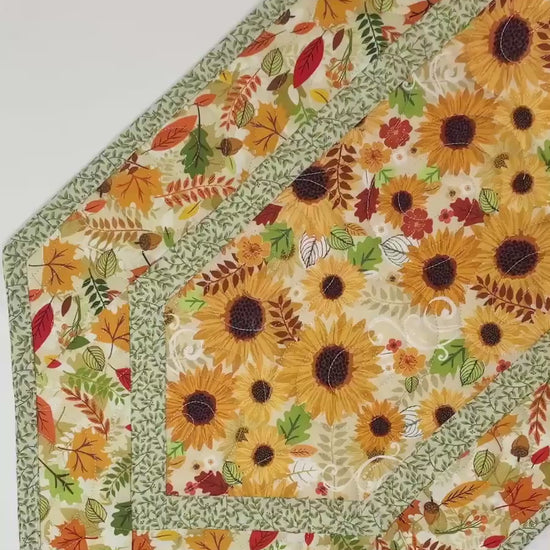 Sunflower Fall Table Runner Quilt, Yellow, Brown, Green,Handmade Quilt