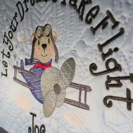 Blue Baby Boy Quilt, Personalized, Bear, Baby Blanket, Airplane, Aviator, Light Blue Quilt, Embroidered Name, Custom Baby Quilt