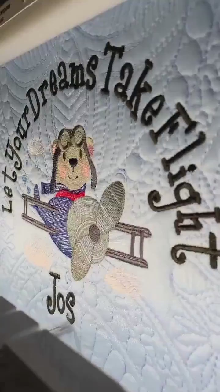Blue Baby Boy Quilt, Personalized, Bear, Baby Blanket, Airplane, Aviator, Light Blue Quilt, Embroidered Name, Custom Baby Quilt