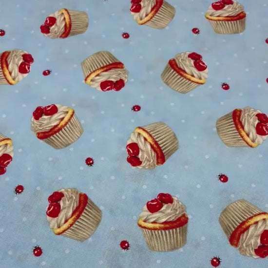 Blue Cupcake Toss, Sweet Cherry, Wilmington Prints