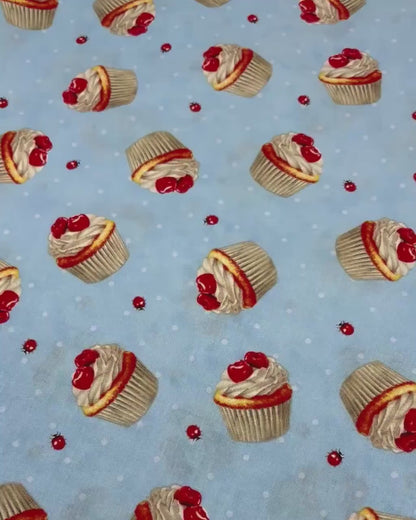 Blue Cupcake Toss, Sweet Cherry, Wilmington Prints