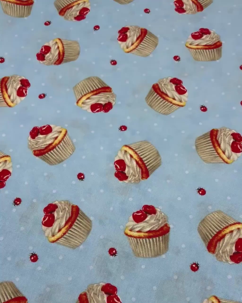 Blue Cupcake Toss, Sweet Cherry, Wilmington Prints