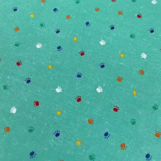 Cat Paw Yardage, Fe-line Frisky, Cat Paws on Teal, Wilmington Prints