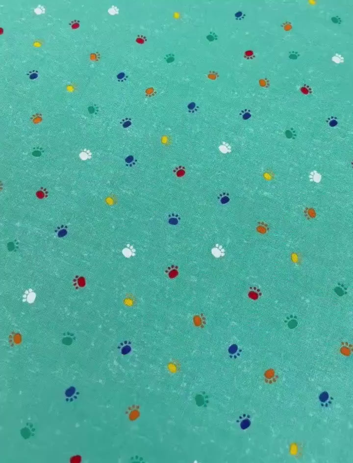 Cat Paw Yardage, Fe-line Frisky, Cat Paws on Teal, Wilmington Prints