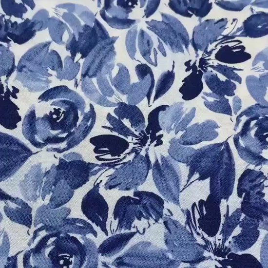 Blue White Floral Fabric Yardage, Dreaming in Blue, Packed Flowers, Wilmington Prints