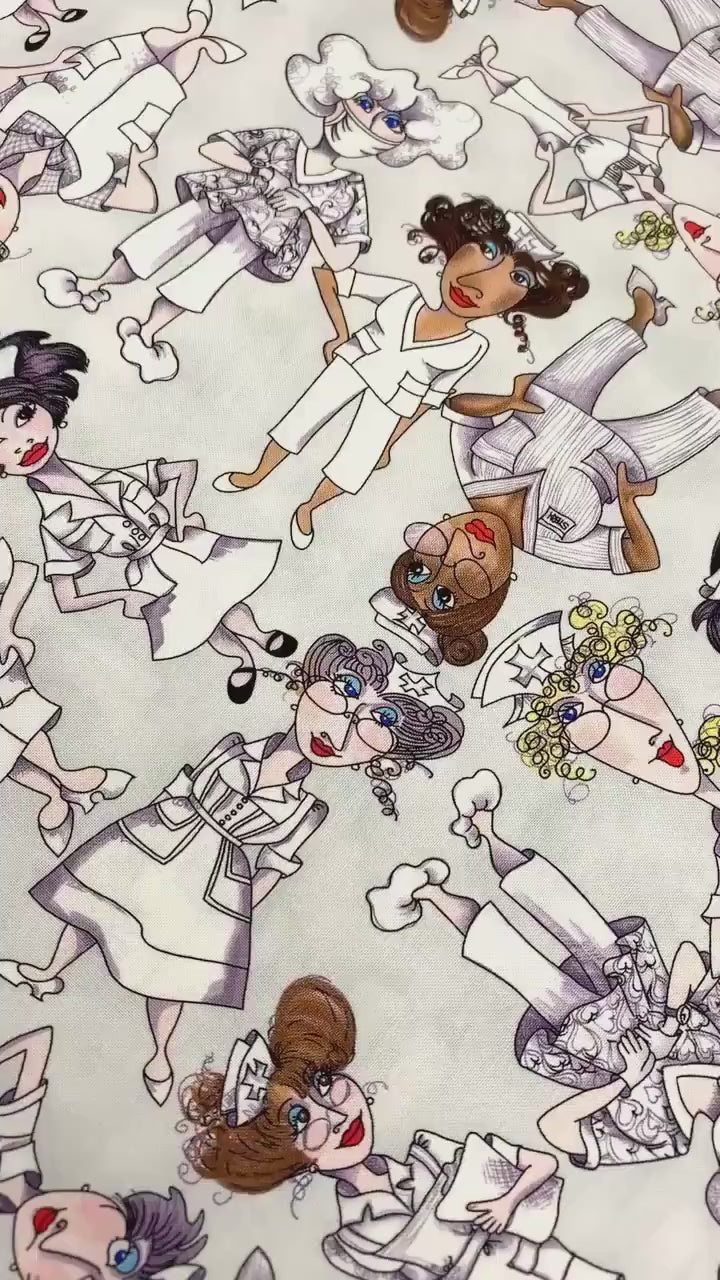 Nurse, Tossed Nurses , Gray Background, Loralie Designs, Yardage, 691799