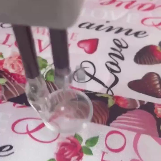 Valentine Table Runner Quilt, Romantic Quilt, Love Words, Chocoate Strawberries, Handmade Quilt