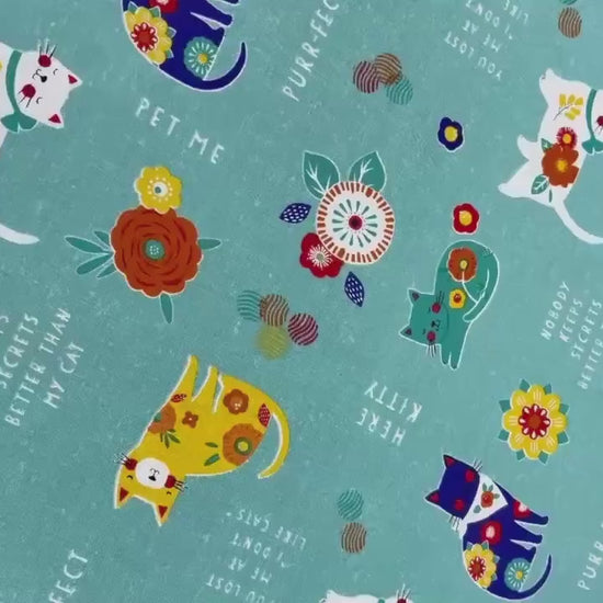 Cat Yardage, Fe-line Frisky, All Over Cats on Teal, Wilmington Prints