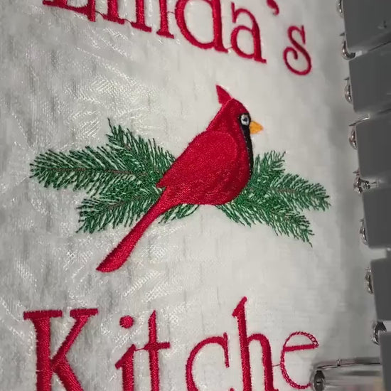 Personalized Christmas Towel, Red Cardinal Kitchen Towel Gift, Christmas Gift, Red Bird  Towel, Personalized Gift, Embroidered Towel