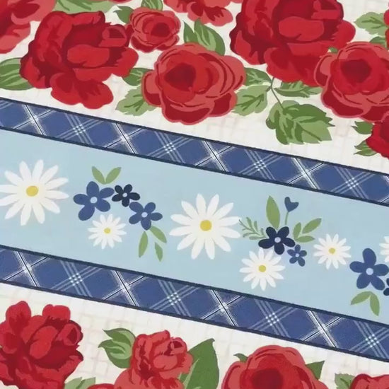 Floral Stripe Border Fabric: Summertime Daydream Stripe, Roses - Wilmington