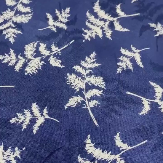 Blue Floral Fabric Yardage, Dreaming in Blue, Dark Blue Fern Toss, Wilmington Prints