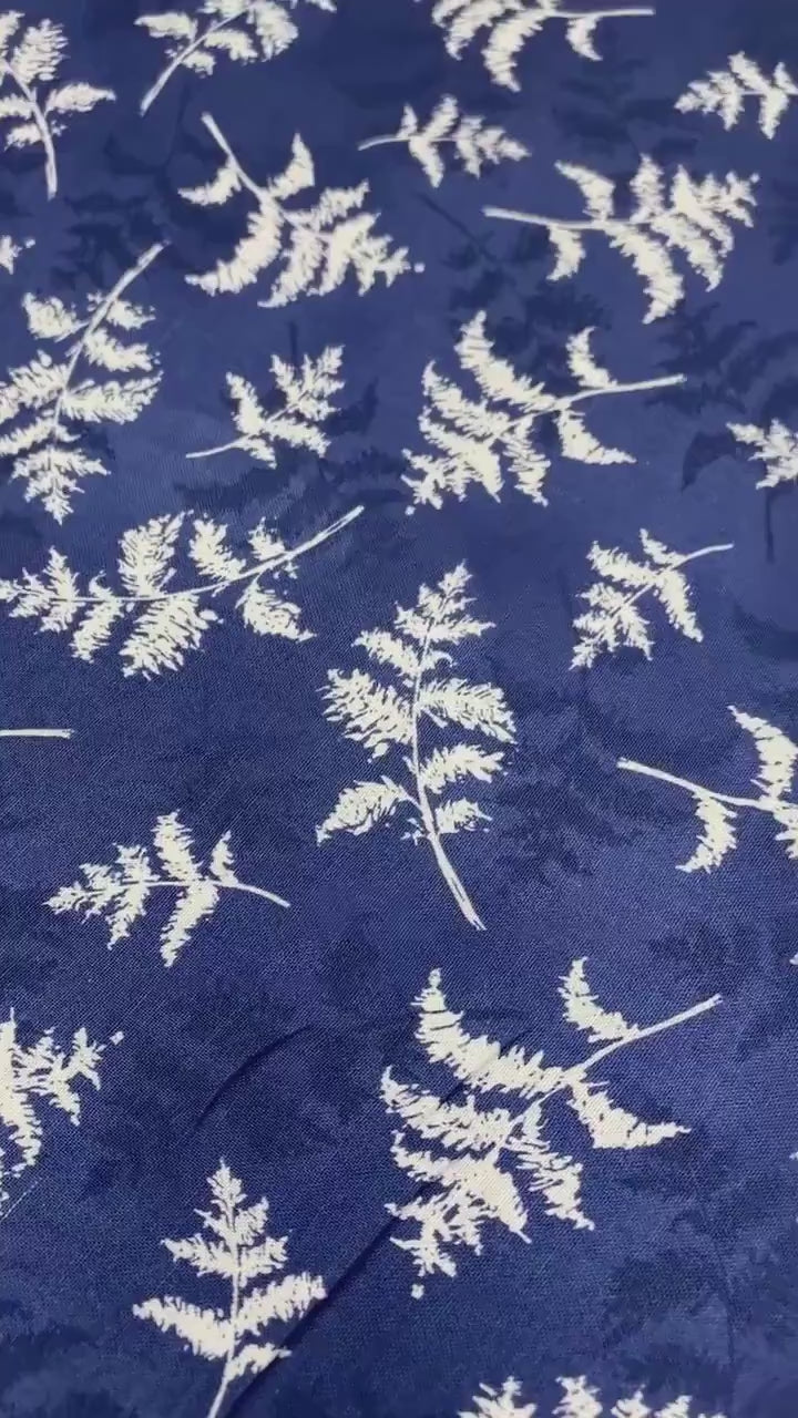 Blue Floral Fabric Yardage, Dreaming in Blue, Dark Blue Fern Toss, Wilmington Prints