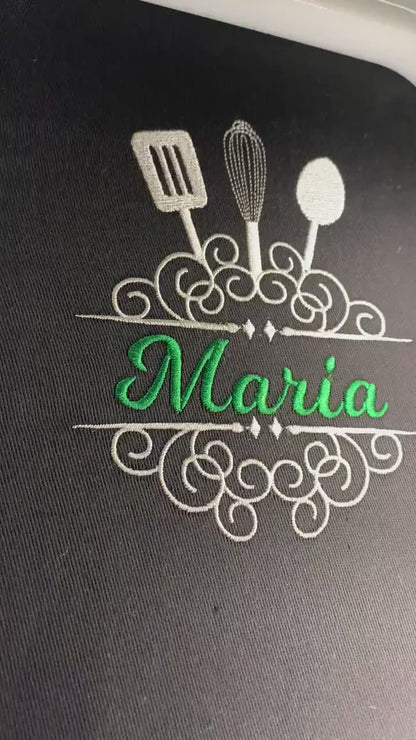 Apron, Chef, Cook, Personalized Custom Apron, Kitchen Apron, Split Utensils, Black, Blue, Red, White Apron, Embroidered, Personalized Gift