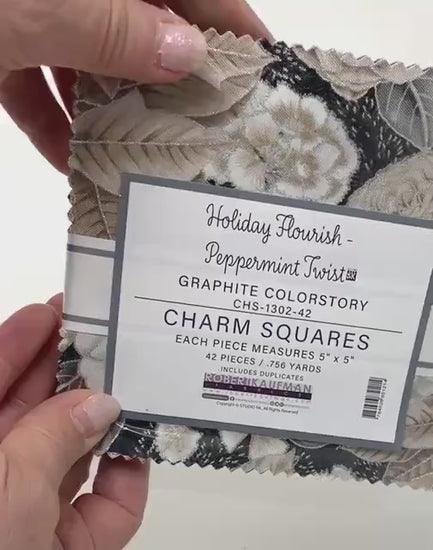 Holiday Flourish Fabric Squares: Peppermint Twist Graphite Colorstory Charm Pack, 5 inch (42 Pieces)