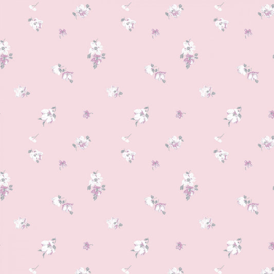 Pink Abbeville -The Grace Collection, Pink Floral Yardage, Laura Ashley, Camelot, White, Gray, Yardage