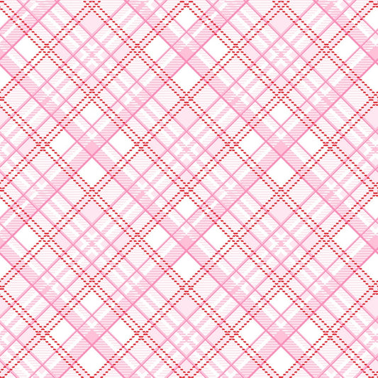 Gnomie Love - Pink Plaid Yardage, Pink Bias Plaid, Henry Glass, yardage