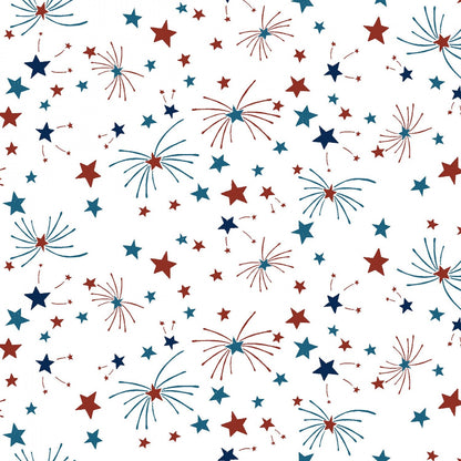 Gnome Parade, Patriotic Fabric Squares Bundle, Charm Pack, Fabric Stacker, Fourth of July, Red, White, Blue, Clothworks, 5 inch squares
