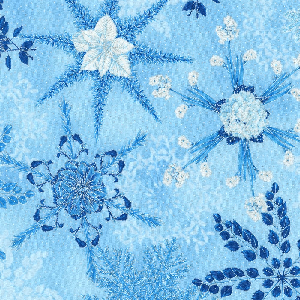 Holiday flourish-Snow Flower, Charm Pack Squares- Blue Colorstory, 5 inch Squares, 42 pieces, Robert Kaufman, CHS-1123-42