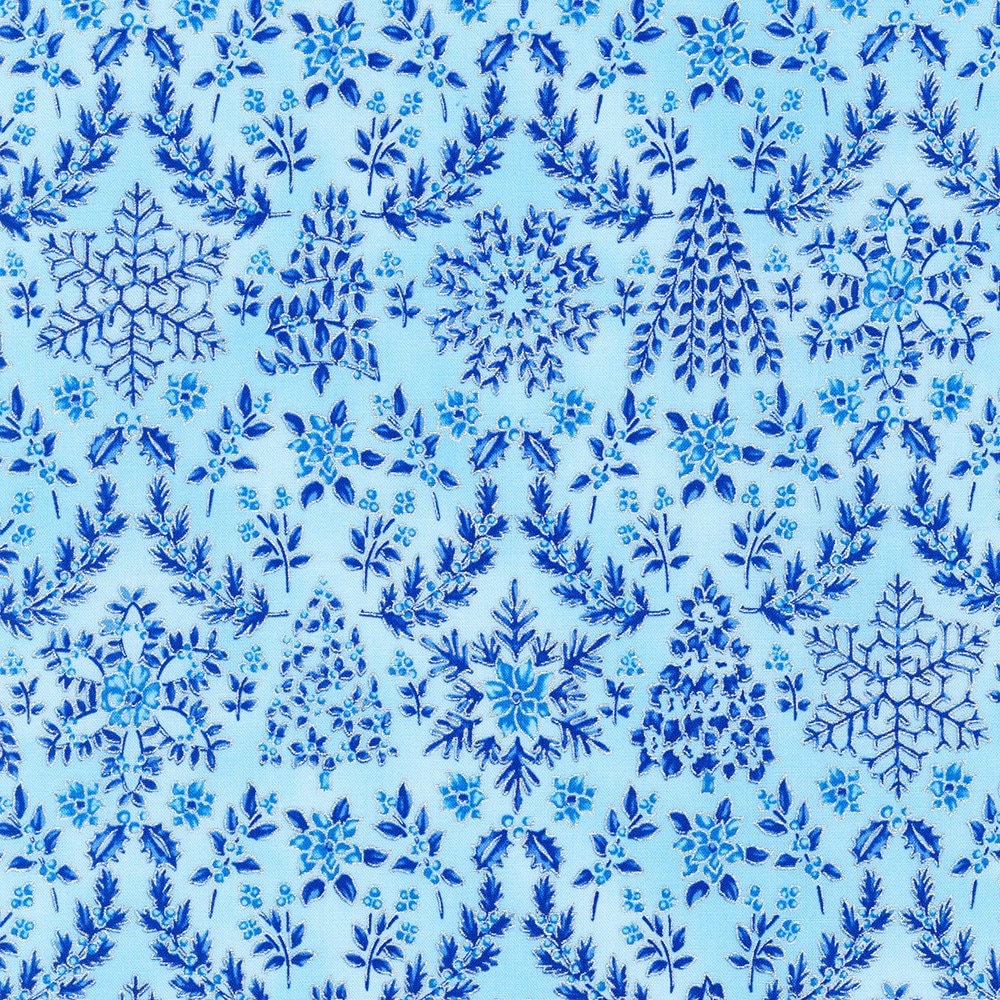 Holiday flourish-Snow Flower, Charm Pack Squares- Blue Colorstory, 5 inch Squares, 42 pieces, Robert Kaufman, CHS-1123-42