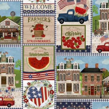Patriotic Fabric, Multi Patriotic Patchwork, Independence Day yardage, Parade, Fourth of July, Flag, Summer, Red, White, Blue, 21664-MLT
